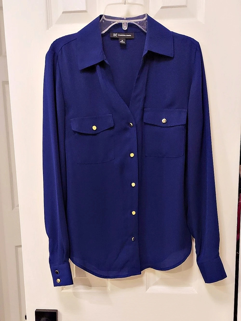 INC International Concepts Women's Button Down Shirt Blue Size XS Like New